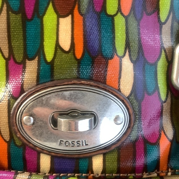FOSSIL Flap Satchel Messenger Canvas Crossbody Purse‎ Bag colorful leather - Picture 7 of 15